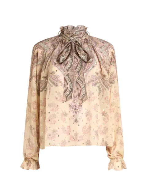 ETRO silk blouse with scarf and placed print Neutrals WRJA015799SPA24