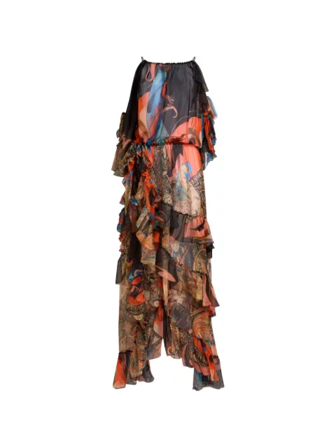 ETRO long silk dress with ruffles and two motifs Black WRHA060599SP1O6