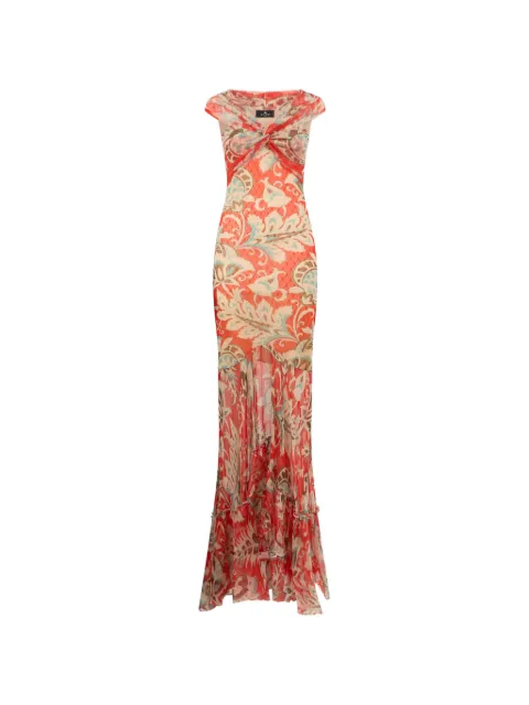 ETRO long tulle dress with open shoulders and floral motif Red WRHA062299IAS71