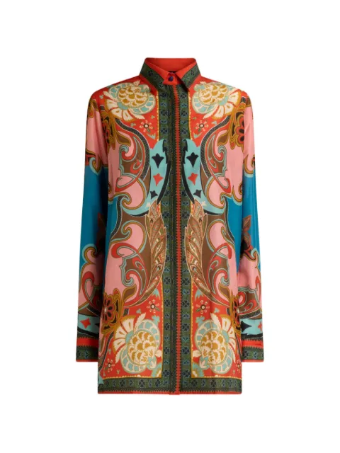 ETRO long cotton and silk shirt with placed print Pink WRIA0103AKI46