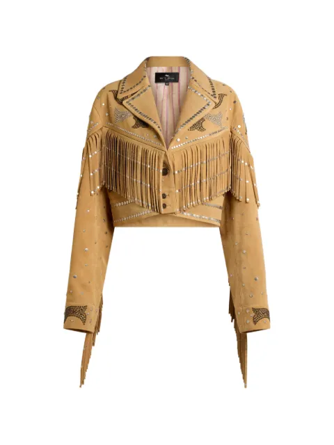 ETRO cropped leather jacket with studs and fringing Neutrals WROA0030AP11N