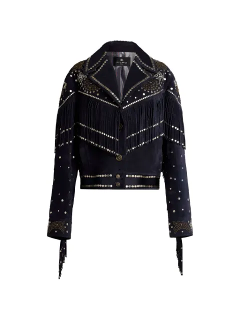 ETRO studs fringed leather jacket Blue WROA0029AP11N