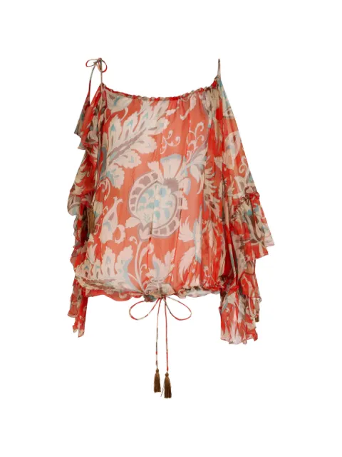 ETRO one-sleeved silk top with floral motif Red WRJA018099SA1Q8