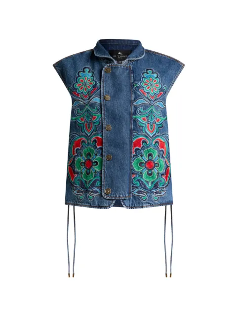 ETRO denim vest with floral motif Blue WRNI0008AR503