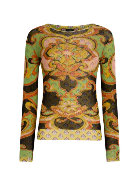 ETRO stretch tulle top with placed floral print Green WRJA003899IAS67