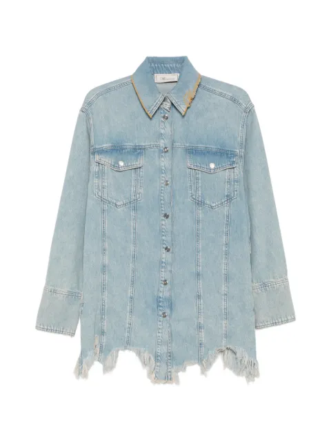 Blumarine logo-embroidered frayed-hem shirt Blue P622J247A