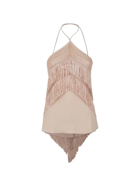 THE ANDAMANE Reina fringe-trimmed crochet-knit blouse Neutrals TM190913ATNS059350