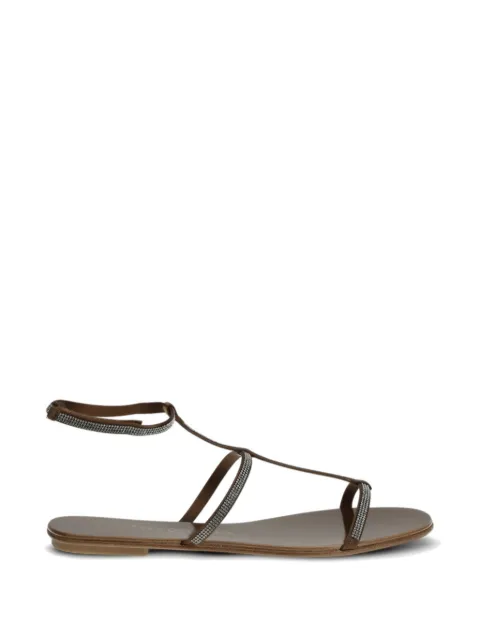 Pedro Garcia embellished ankle-strap flat sandals Brown ENOLA01