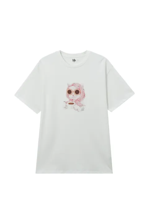 b+ab cat-print crew-neck T-shirt White 6S623AS