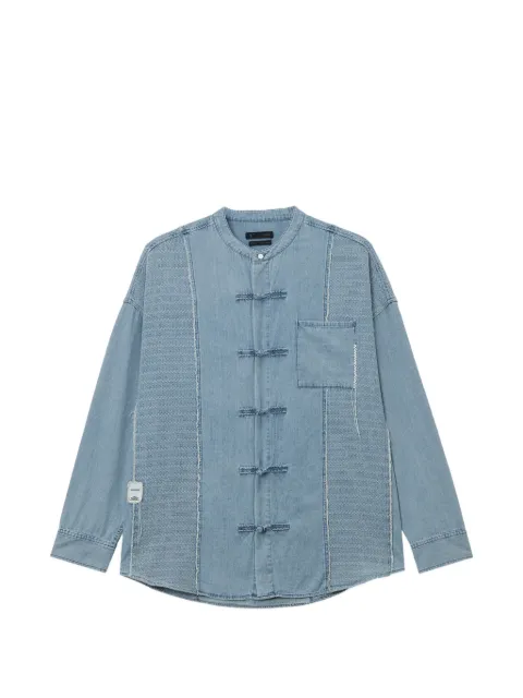 FIVE CM mandarin-collar pocket shirt Blue 5CXSTM00408X