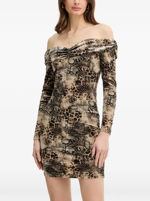 GUESS USA off-shoulder animal-print mini dress Neutrals W6PK1PKJ170