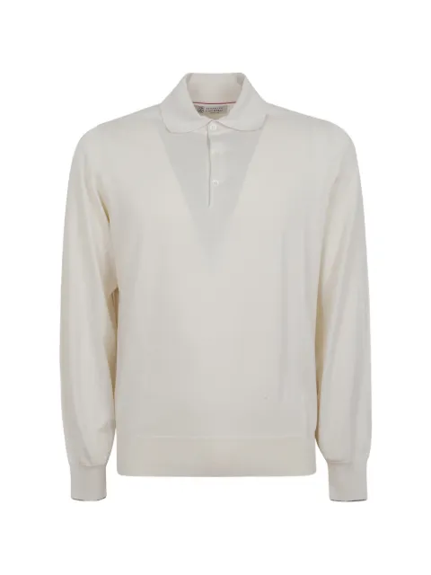 Brunello Cucinelli fine-knit long-sleeve polo shirt Neutrals M29800135CSG56
