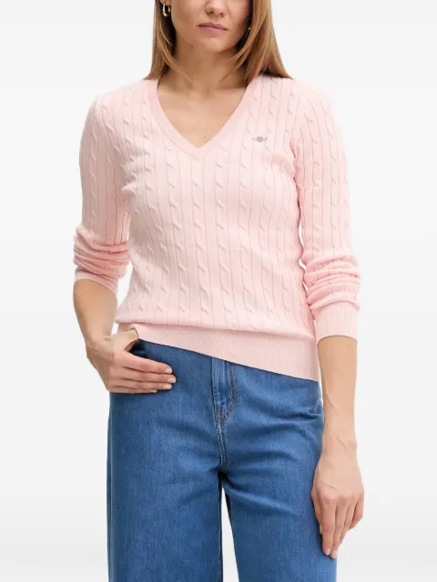 Gant cable-knit V-neck knitwear Pink 4800101