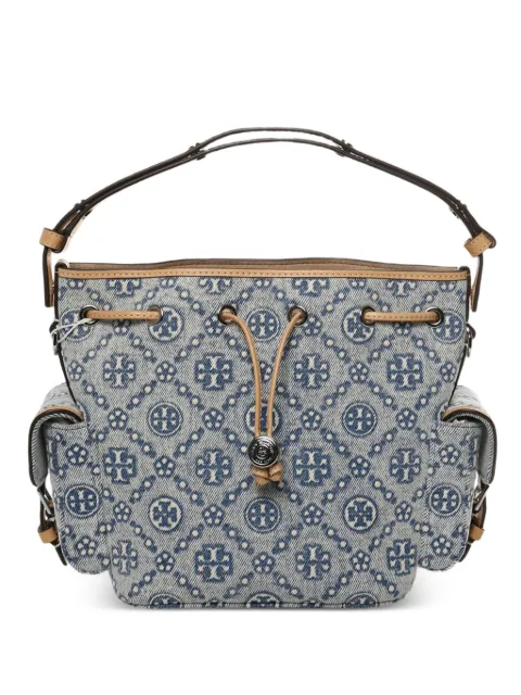 Tory Burch T Monogram denim bucket bag Blue 181216