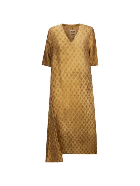 Uma Wang Apostle V-neck patterned midi dress Brown UP5002