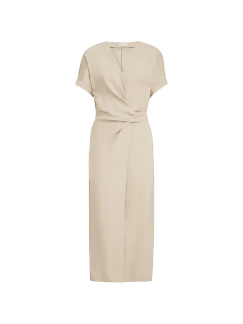 Brunello Cucinelli viscose and linen fluid twill wrap-effect dress with monili Neutrals MH126AHG41C9195