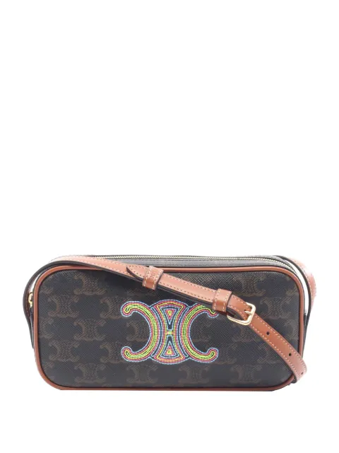 Celine Pre-Owned 2022 Mini Triomphe Cuir Coated Canvas Camera Bag shoulder bag Brown 2EM190LPQ0SFONTF