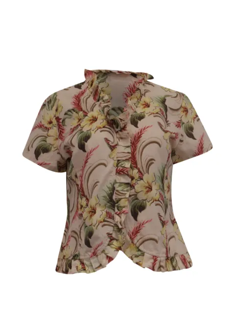 Oscar de la Renta Pre-Owned floral-print ruffled blouse Neutrals GILTPUUSCL651883W