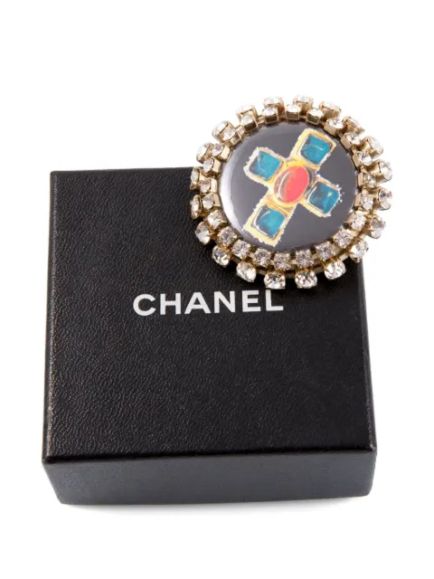 CHANEL Pre-Owned 2008 embellished cross-design brooch Gold 15016388