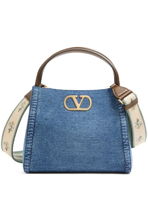 Valentino Garavani Alltime medium handbag in denim with embroidered strap Blue WB0T34JFZ