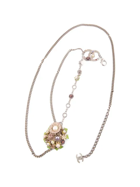 CHANEL Pre-Owned 2005 floral-detail chain belt Silver 15016372