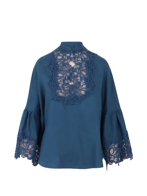 Ermanno Scervino lace-trim bell-sleeve blouse Blue D484K613GQI