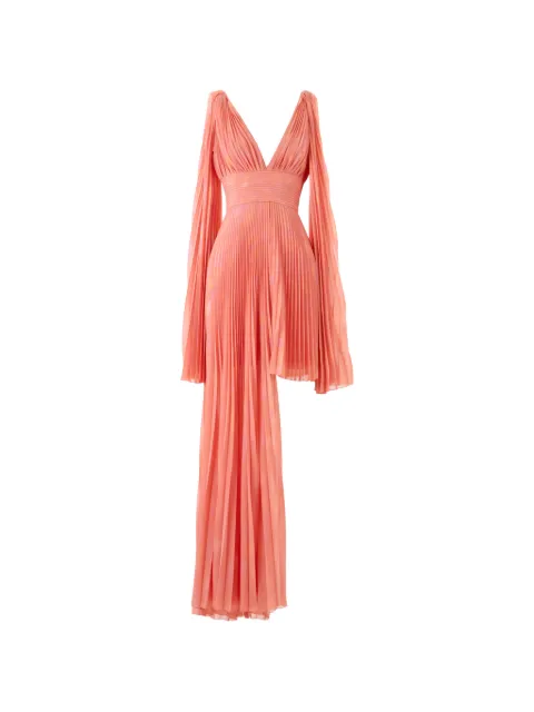 Gemy Maalouf pleated V-neck asymmetric dress Orange GMS216452LD