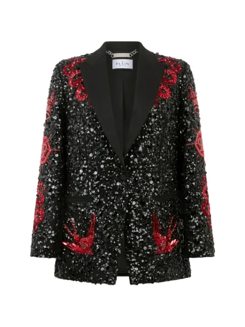Philipp Plein boyfriend's fit blazer Butterfly Tattoo Paillettes Black SAFCWRF0796PTE003N