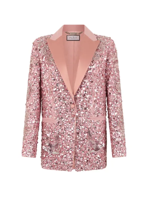 Philipp Plein boyfriend's fit blazer butterfly tattoo paillettes Pink SAFCWRF0796PTE003N