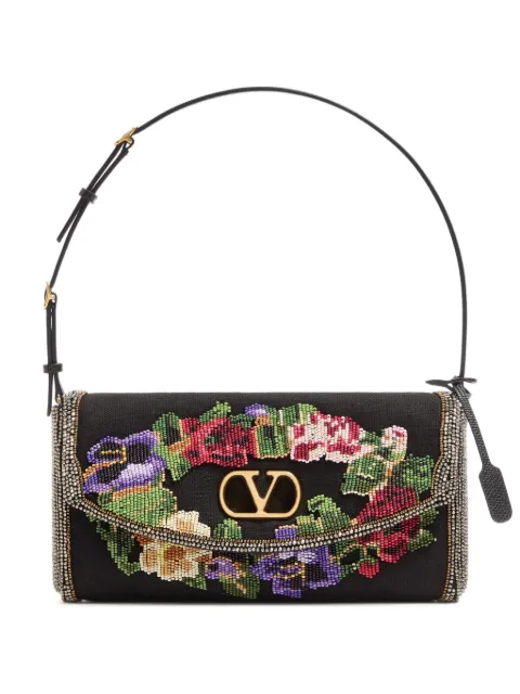 Valentino Garavani DeVain small embroidered shoulder bag Black B0T32LBHN96