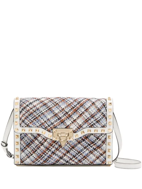 Valentino Garavani Rockstud small shoulder bag in woven fabric Blue WB0R43EFW