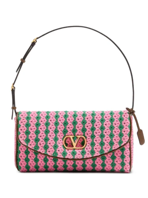 Valentino Garavani DeVain small shoulder bag in crochet fabric Pink WB0T31GUZ