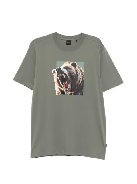 BOSS cotton-jersey T-shirt with animal artwork Green 50558965