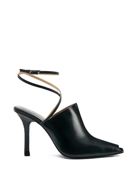 Patrizia Pepe Sabot ankle strap leather sandals Black 8Z0119L026K103