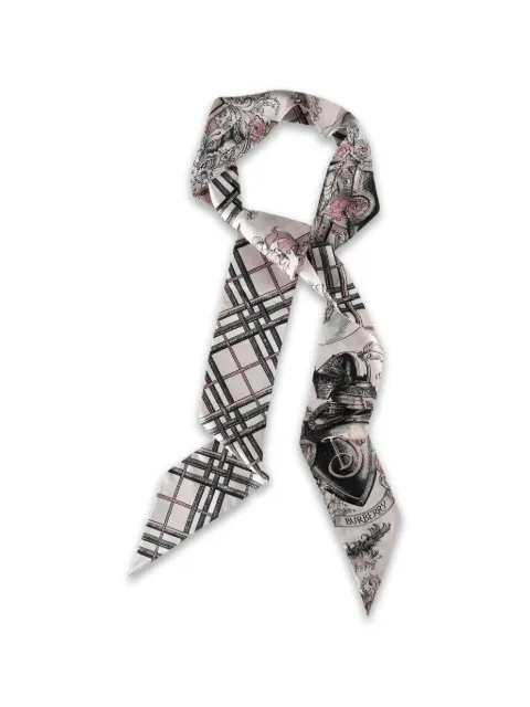Burberry skinny reversible etched Knight silk scarf Pink 8123936