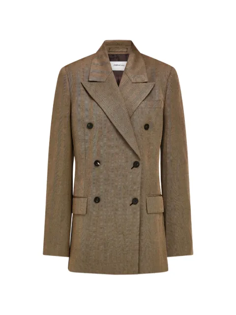 Ferragamo double breasted linen blend blazer Neutrals 793708