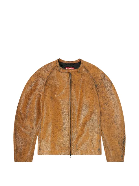 Diesel cocoon-sleeve biker jacket in cracked leather Brown A223920EGEQ
