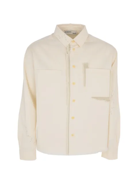 DOMREBEL Sleazer cropped frayed overshirt Neutrals 3378SLEAZER