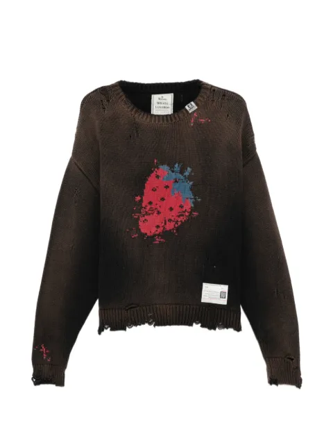 Maison MIHARA YASUHIRO distressed graphic jumper Brown A16SW502BLACK