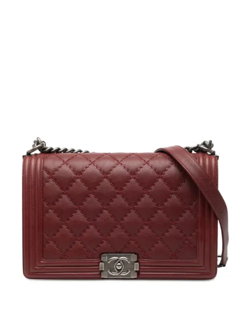 CHANEL Pre-Owned 2015-2016 Medium Quilted Lambskin Double Stitch Boy Flap shoulder bag Red CKBVJNBC6DWNFMUB