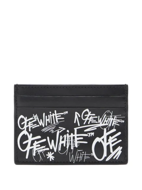 Off-White logo-print leather card case Black OMND09BS26LEA0041001