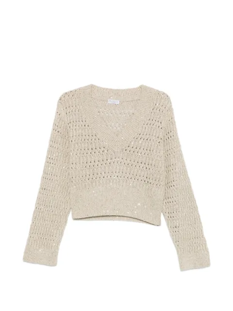 Brunello Cucinelli V-neck openwork sweater Neutrals MCO564702C1600