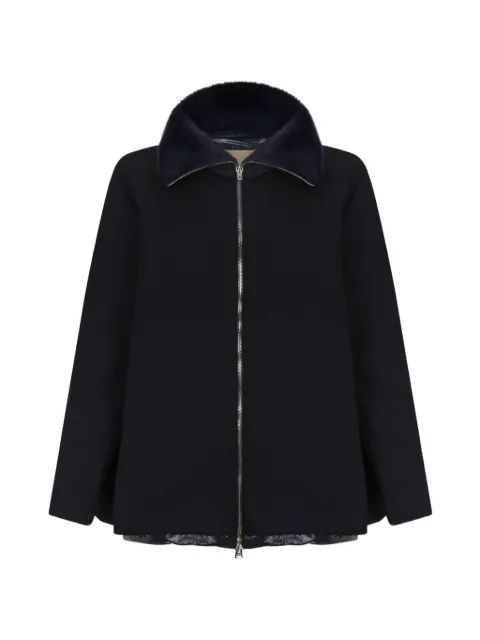 Herno fur collar zip coat Black PI002149D33186