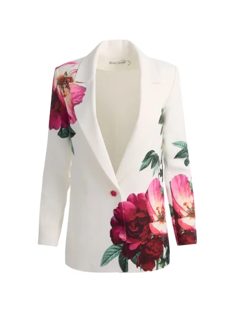 alice + olivia Denny Boyfriend notch-collar floral blazer White CC602P02205