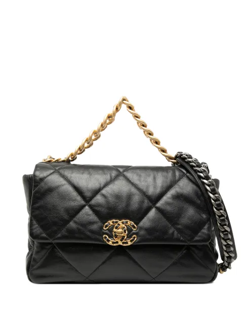 CHANEL Pre-Owned 2019 Large Lambskin 19 Flap satchel Black WEGZMK1OO6AKGKFN