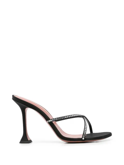 Amina Muaddi Sally slippers 95 black satin and white crystals Black 17S366232SAL