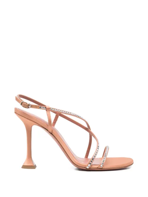 Amina Muaddi Sally sandals 95 latte satin and white crystals Neutrals 17S366231SAL