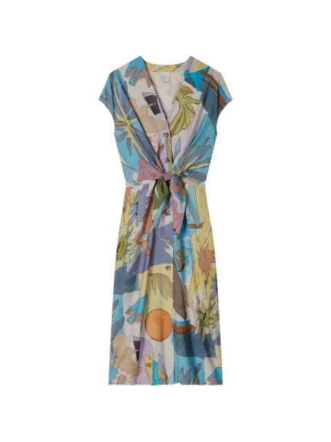 Paul Smith River Collage graphic-print tie-front dress Neutrals W1R722DV03017