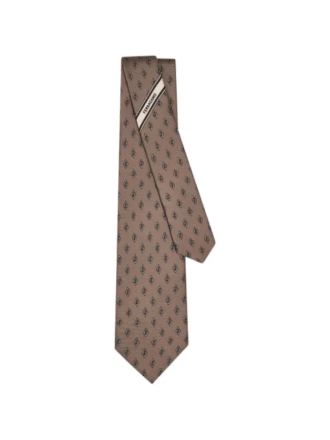 Ferragamo micro Gancini print silk tie Neutrals 793836