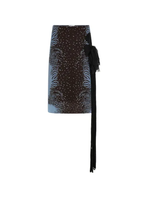 Ferragamo fringe-detail printed silk skirt Blue 793912